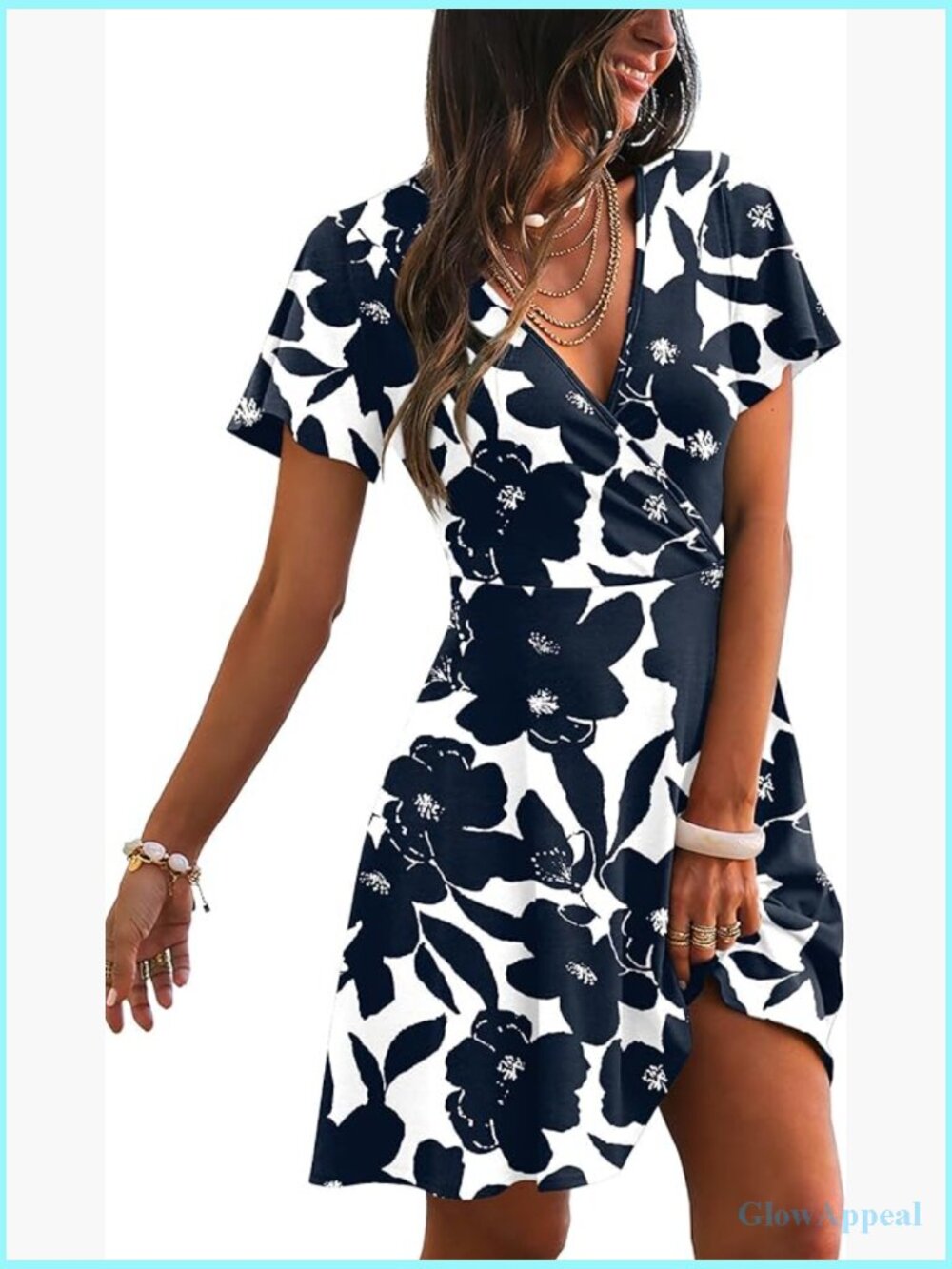 Wrap V Neck Dress A-Line Ruffle Sleeve Summer Sundress